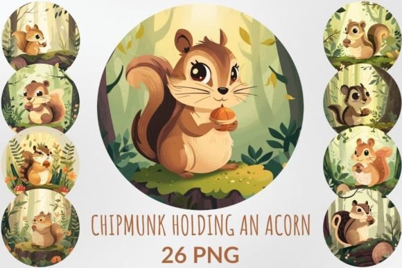 Download Cheerful Chipmunk Holding an Acorn - Acorn Collection