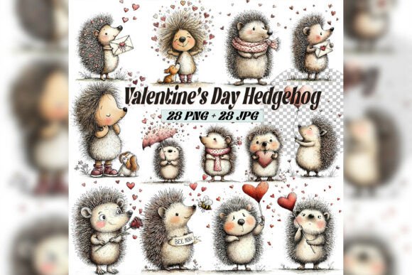 Download Whimsical Valentine Hedgehog Clipart Set - Hedgehog Collection