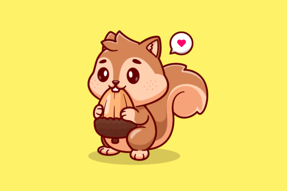 Download Cute Squirrel Eating Acorn Cartoon - Acorn Collection