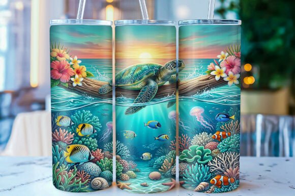 Download Sea Turtle Ocean 20oz Tumbler Wrap PNG - Ocean Collection