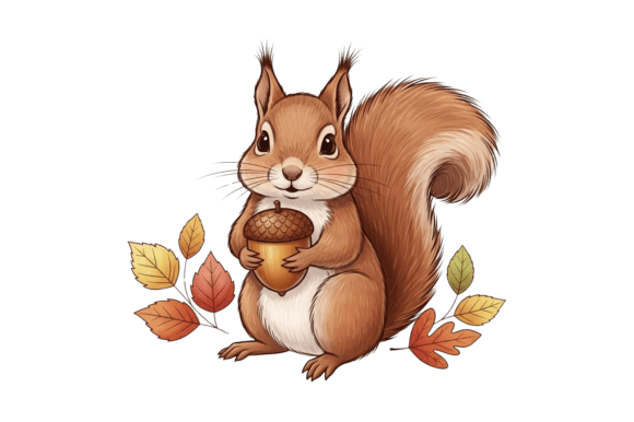 Download Cute Squirrel Holding Acorn Art - Acorn Collection