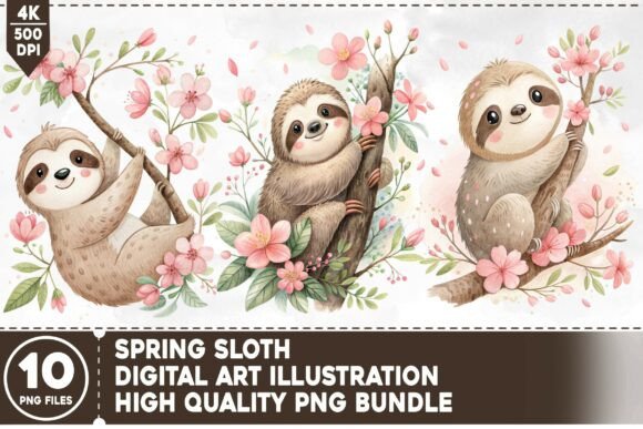 Download Spring Sloth PNG Bundle - Premium Resources