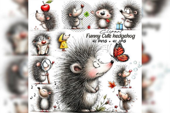 Download Whimsical Hedgehog Clipart Set - Hedgehog Collection